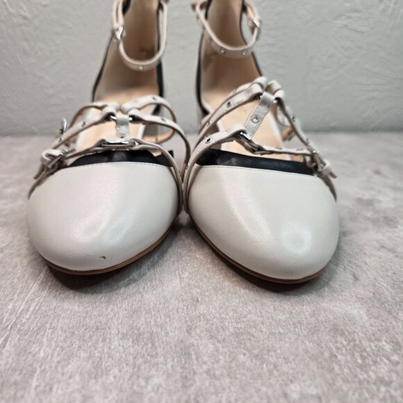 Nine West Pumps Sz 9 Ivory Leather Parisian Chic Dressy Pointed Toe Strappy Heel - Picture 3 of 11